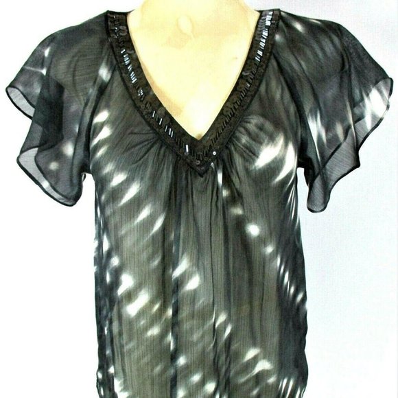 Express womens S SEQUINS BEADS sheer top (N)E1MTD - Picture 2 of 8